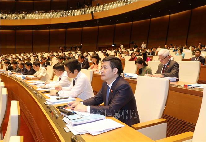 Trong ảnh: Đoàn đại biểu Quốc hội tỉnh Thái Bình tại Phiên khai mạc Kỳ họp thứ sáu, Quốc hội khóa XIV. Ảnh: Phương Hoa - TTXVN