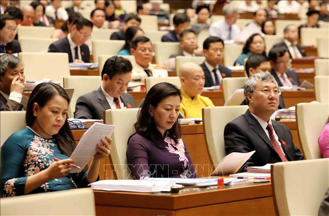 Trong ảnh: Đại biểu Quốc hội tỉnh Bắc Giang tại Phiên khai mạc Kỳ họp thứ sáu, Quốc hội khóa XIV. Ảnh: Phương Hoa - TTXVN