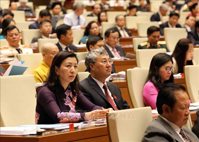 Trong ảnh: Đại biểu Quốc hội tỉnh Bắc Giang tại Phiên khai mạc Kỳ họp thứ sáu, Quốc hội khóa XIV. Ảnh: Phương Hoa - TTXVN