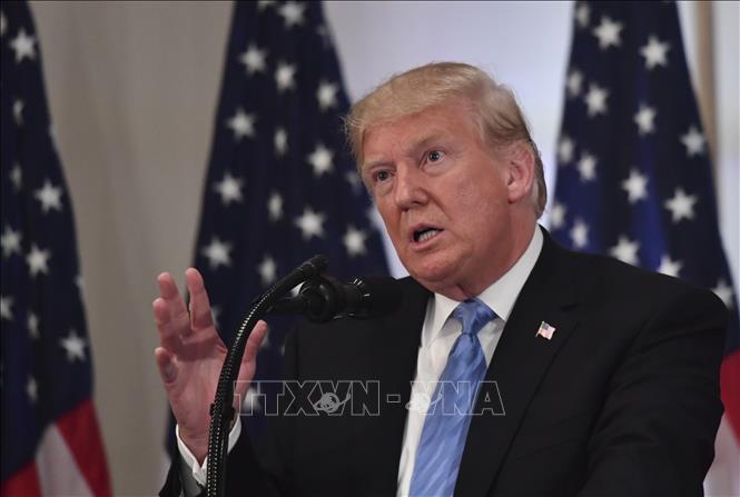 Trong ảnh: Tổng thống Mỹ Donald Trump tại cuộc họp báo ở New York, Mỹ. Ảnh: AFP/TTXVN