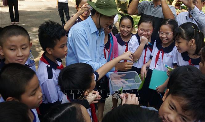 Trong ảnh: Học sinh Trường Tiểu học Nguyễn Bỉnh Khiêm (quận 1) tham gia tiết học ngoài nhà trường. Ảnh: Thu Hoài - TTXVN     