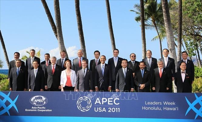 Trong ảnh: Chủ tịch nước Trương Tấn Sang chụp ảnh chung với các Trưởng đoàn tham dự Hội nghị Cấp cao APEC lần thứ 19, diễn ra tại Hawaii (Hoa Kỳ) từ ngày 10-13/11/2011. Ảnh: Nguyễn Khang-TTXVN