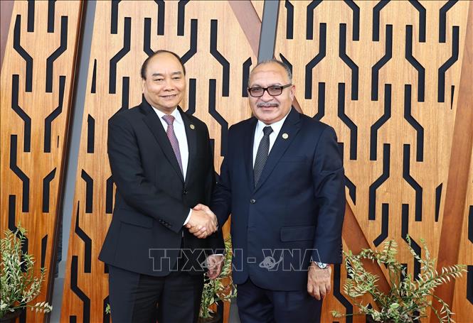 Photo: Prime Minister Nguyen Xuan Phuc (L) and Papua New Guinea's Prime Minister Peter O’Neill (R) at the opening ceremony. VNA Photo: Thống Nhất