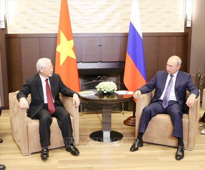Trong ảnh: Tổng thống Liên bang Nga Vladimir Putin đón và hội đàm với Tổng Bí thư Nguyễn Phú Trọng thăm chính thức LB Nga, ngày 6/9/2018, tại thành phố Sochi. Ảnh: Trí Dũng-TTXVN 