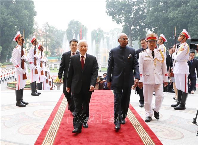 Photo: Party General Secretary, President Nguyen Phu Trong (L) and President of India Ram Nath Kovind (R). VNA Photo: Trí Dũng