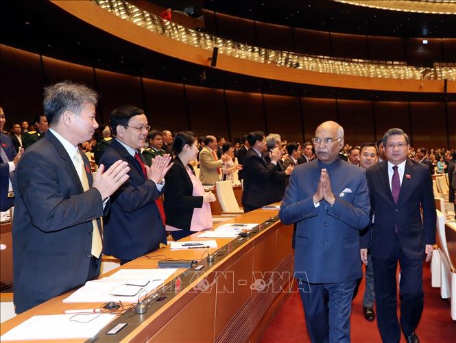 Photo: Indian President Ram Nath Kovind enters the hall. VNA Photo: Trọng Đức