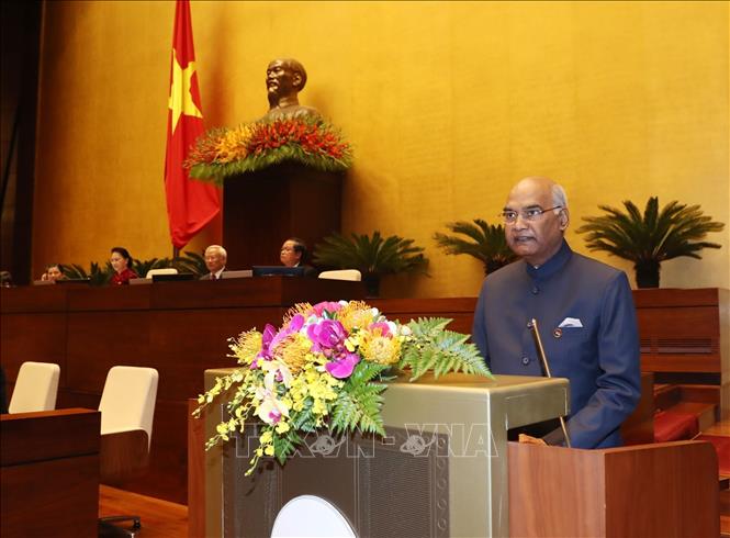 Photo: Indian President Ram Nath Kovind speaks at the session. VNA Photo: Trọng Đức