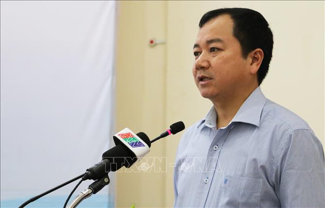 Trong ảnh: Tiến sĩ Trần Đình Luân, Phó Tổng cục trưởng Tổng cục Thủy sản phát biểu tại diễn đàn. Ảnh: Công Mạo-TTXVN
