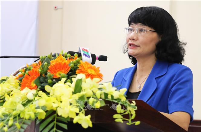 Trong ảnh: Bà Võ Thị Thanh Vân, Phó Giám đốc Sở Nông nghiệp và Phát triển nông thôn tỉnh An Giang biểu tại diễn đàn. Ảnh: Công Mạo-TTXVN