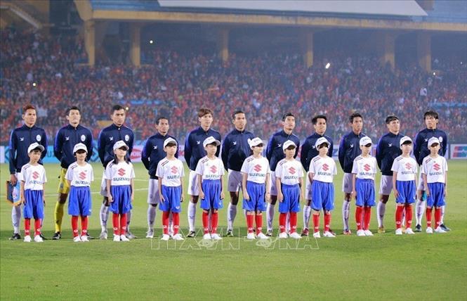 Trong ảnh: Đội hình ra sân của đội tuyển Campuchia. Ảnh: Trọng Đạt - TTXVN