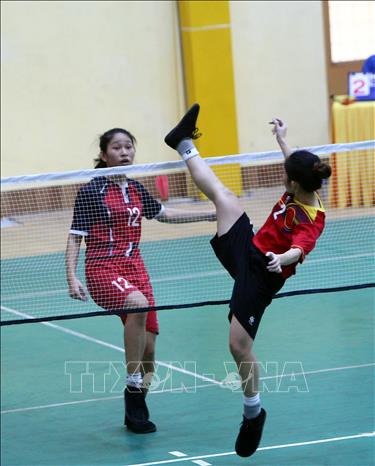 Trong ảnh: Trận bán kết nội dung đơn nữ giữa Hà Nội và Phú Thọ, kết quả Hà Nội giành chiến thắng với tỷ số 2-0. Ảnh: Danh Lam – TTXVN
