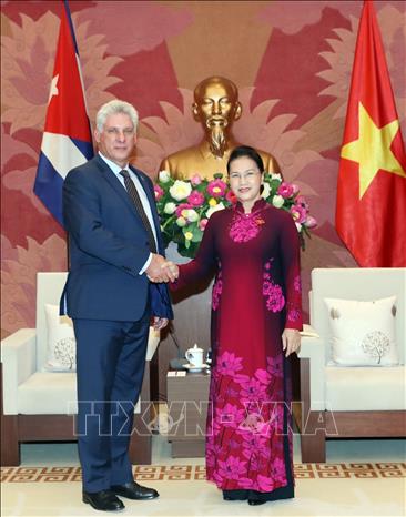 Trong ảnh: Chủ tịch Quốc hội Nguyễn Thị Kim Ngân hội kiến Chủ tịch HĐNN và HĐBT Cuba Miguel Mario Díaz-Canel Bermúdez thăm hữu nghị chính thức Việt Nam, chiều 9/11/2018, tại Hà Nội. Ảnh: Trọng Đức - TTXVN