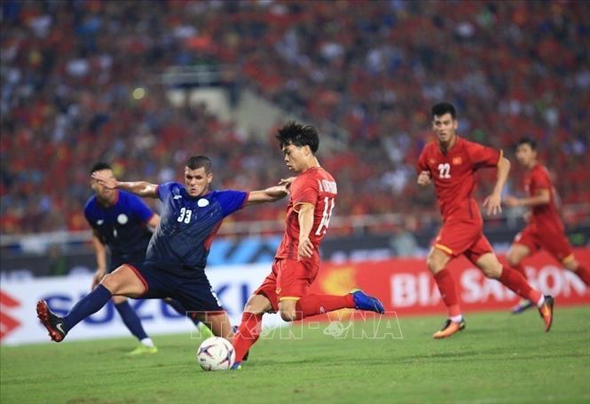 Photo: The moment when number 14 Cong Phuong scores a second goal for Vietnam at the 87th minute. VNA Photo: Trọng Đạt