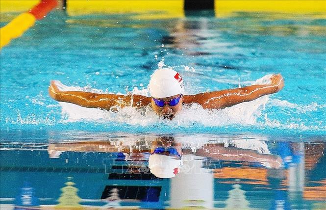 Trong ảnh: VĐV Nguyễn Thị Ánh Viên (đoàn Quân đội) thi đấu ở nội dung 100m bơi bướm nữ. Ảnh: Trọng Đạt – TTXVN 