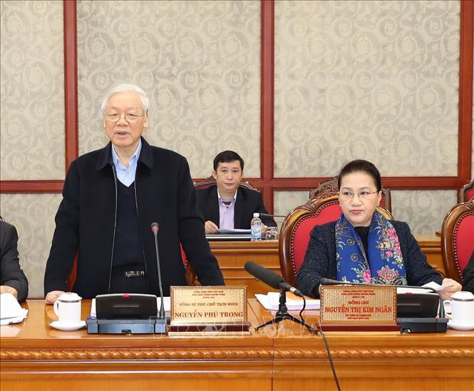 Trong ảnh: Tổng Bí thư, Chủ tịch nước Nguyễn Phú Trọng phát biểu tại buổi làm việc. Ảnh: Trí Dũng – TTXVN