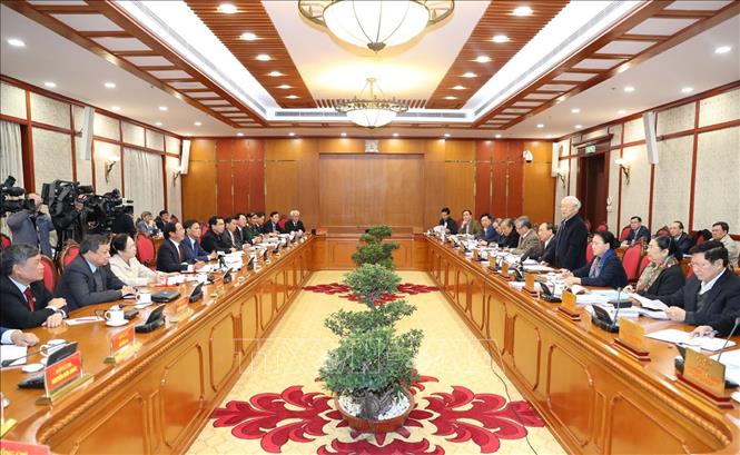 Trong ảnh: Tổng Bí thư, Chủ tịch nước Nguyễn Phú Trọng phát biểu kết luận buổi làm việc. Ảnh : Trí Dũng – TTXVN