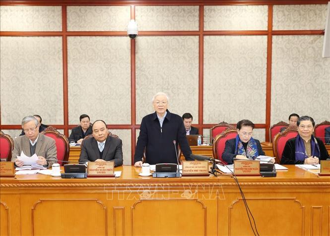 Trong ảnh:  Tổng Bí thư, Chủ tịch nước Nguyễn Phú Trọng phát biểu tại buổi làm việc. Ảnh : Trí Dũng – TTXVN