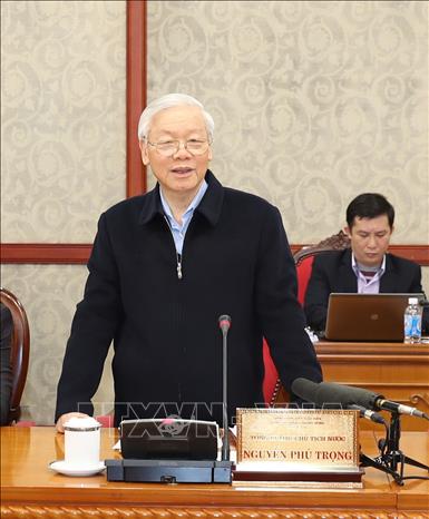 Trong ảnh: Tổng Bí thư, Chủ tịch nước Nguyễn Phú Trọng phát biểu tại buổi làm việc. Ảnh : Trí Dũng – TTXVN