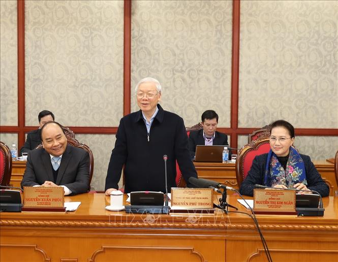 Trong ảnh: Tổng Bí thư, Chủ tịch nước Nguyễn Phú Trọng phát biểu tại buổi làm việc. Ảnh : Trí Dũng – TTXVN