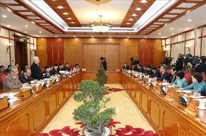 Trong ảnh:Tổng Bí thư, Chủ tịch nước Nguyễn Phú Trọng phát biểu kết luận buổi làm việc. Ảnh : Trí Dũng – TTXVN