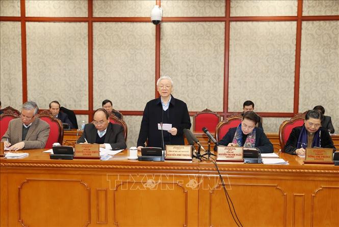 Trong ảnh:Tổng Bí thư, Chủ tịch nước Nguyễn Phú Trọng phát biểu kết luận buổi làm việc. Ảnh : Trí Dũng – TTXVN