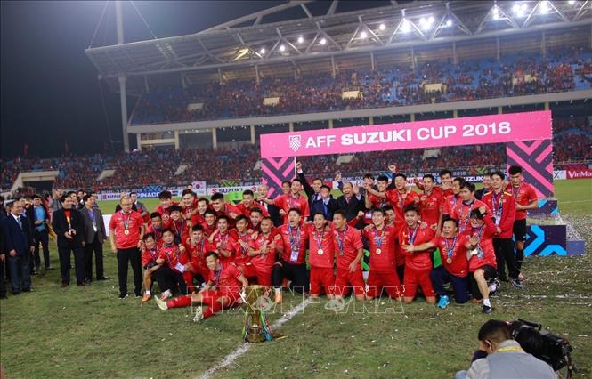 Trong ảnh: Đội tuyển Việt Nam - nhà tân vô địch AFF Suzuki cup 2018. Ảnh: Trọng Đạt - TTXVN