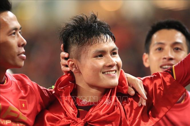 Trong ảnh: Nụ cười rạng rỡ của Quang Hải - cầu thủ quan trọng nhất của đội tuyển Việt Nam trong hành trình chinh phục AFF Suzuki Cup 2018. Ảnh: Trọng Đạt – TTXVN
