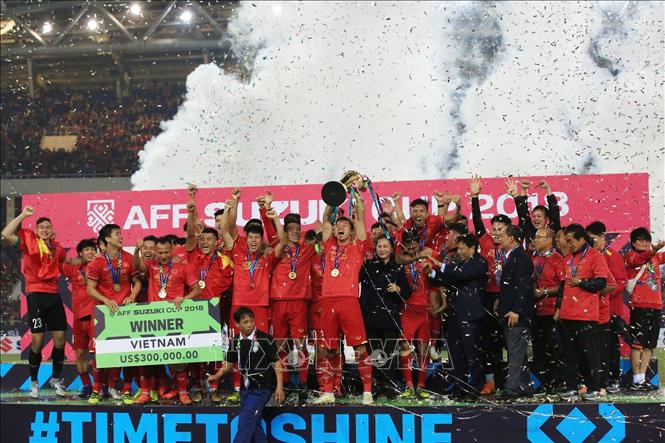 Trong ảnh: Đội tuyển Việt Nam - nhà tân vô địch AFF Suzuki Cup 2018. Ảnh: Trọng Đạt – TTXVN