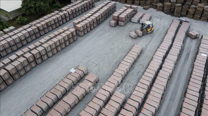 Trong ảnh: Quá trình vận chuyển gạch ốp lát tại nhà máy gạch CMC. Ảnh: Thành Đạt – TTXVN
