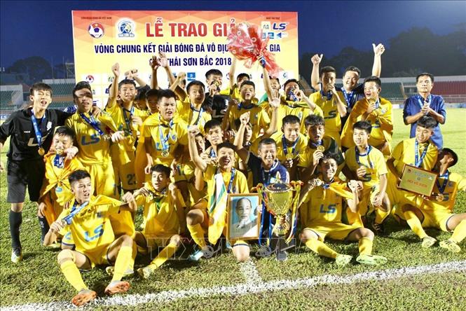 Trong ảnh: Tại Giải vô địch bóng đá U15 Quốc gia tranh cúp Thái Sơn Bắc, đội U15 Sông Lam Nghệ An đoạt chức vô địch. Ảnh: Quang Nhựt – TTXVN