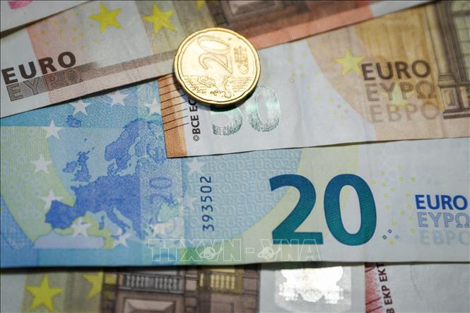 Trong ảnh: Đồng tiền  xu và tiền giấy euro. Ảnh: THX/TTXVN