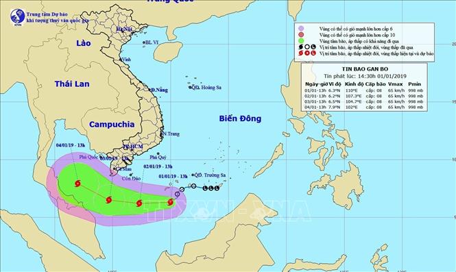 Trong ảnh: Bản đồ đường đi và vị trí cơn bão. Ảnh: TTXVN phát