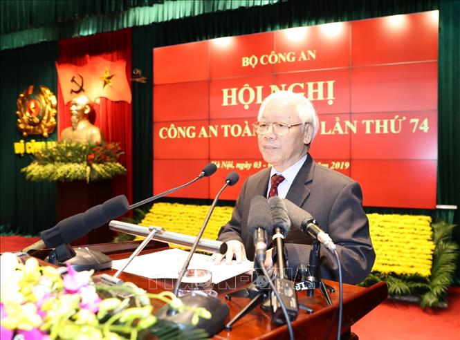 Trong ảnh: Tổng Bí thư, Chủ tịch nước Nguyễn Phú Trọng phát biểu tại Hội nghị Công an toàn quốc lần thứ 74. Ảnh: Trí Dũng – TTXVN