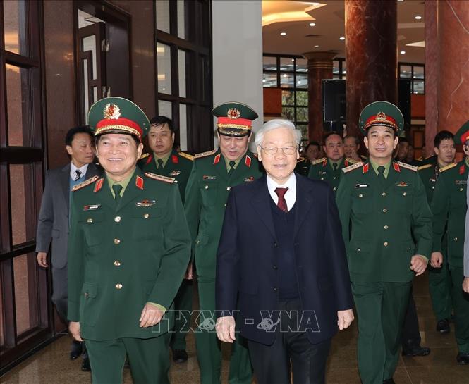 Trong ảnh: Tổng Bí thư, Chủ tịch nước Nguyễn Phú Trọng và các đại biểu đến dự Hội nghị. Ảnh: Trí Dũng – TTXVN