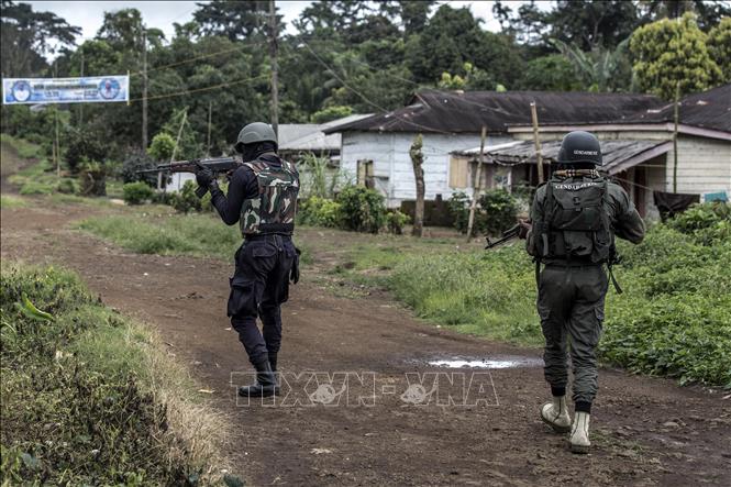 Trong ảnh: Cảnh sát Cameroon tuần tra gần khu vực Buea,Tây Nam Cameroon. Ảnh: AFP/TTXVN