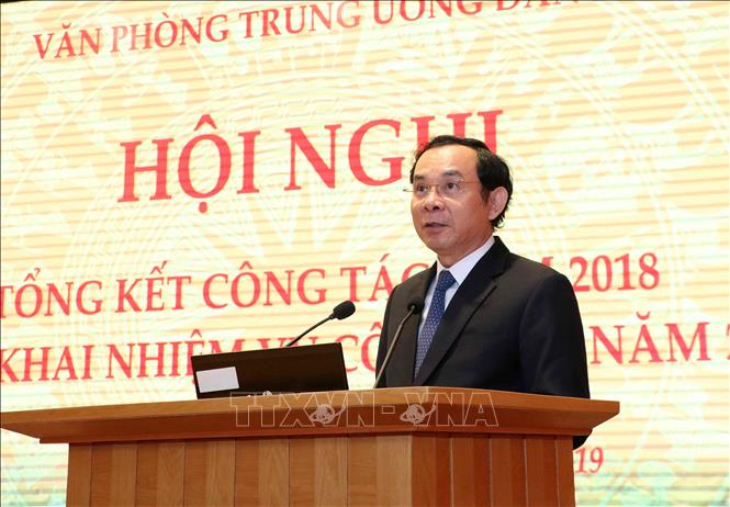 Trong ảnh: Đồng chí Nguyễn Văn Nên, Bí thư Trung ương Đảng, Chánh Văn phòng Trung ương Đảng phát biểu. Ảnh: Văn Điệp – TTXVN 