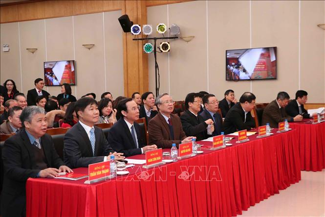 Trong ảnh: Đồng chí Trần Quốc Vượng, Ủy viên Bộ Chính trị, Thường trực Ban Bí thư và các đại biểu dự hội nghị. Ảnh: Văn Điệp – TTXVN 