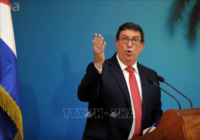 Trong ảnh (tư liệu): Bộ trưởng Ngoại giao Cuba Bruno Rodriguez trong cuộc họp báo tại thủ đô La Habana. Ảnh: AFP/ TTXVN