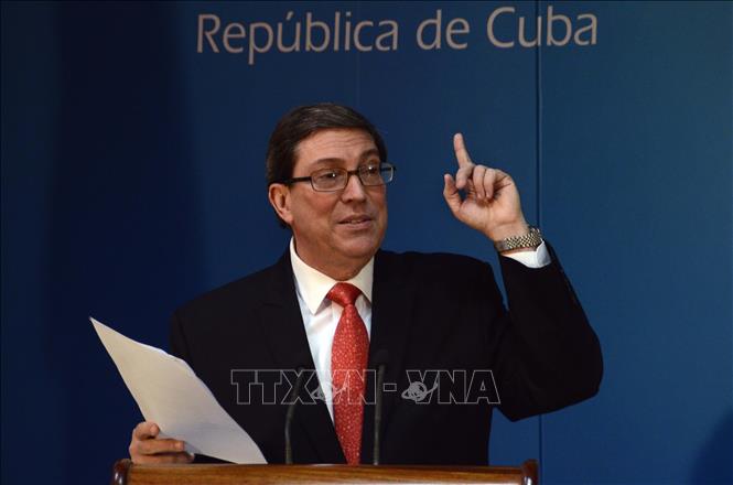Trong ảnh: Ngoại trưởng Cuba Bruno Rodriguez Parrilla  tại cuộc họp báo ở thủ đô  La Habana. Ảnh: THX/TTXVN