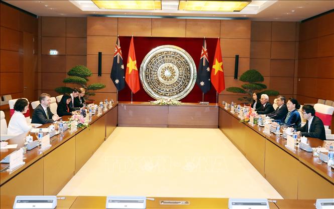 Photo: A view of the talks between NA Chairwoman Nguyen Thi Kim Ngan and Australian Senate President Scott Ryan. VNA Photo: Trọng Đức