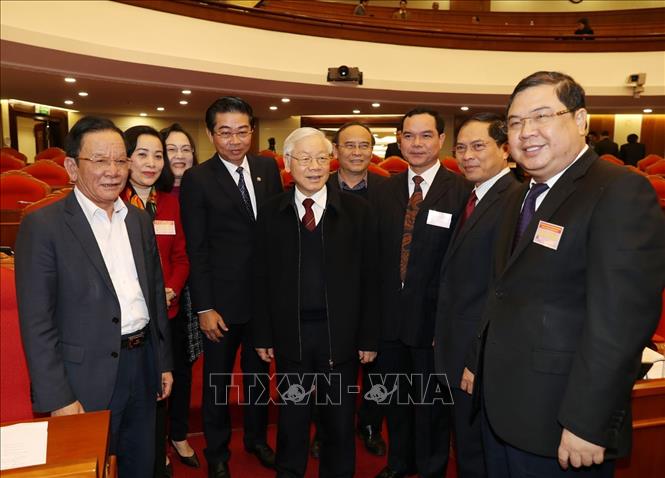 Trong ảnh:Tổng Bí thư, Chủ tịch nước Nguyễn Phú Trọng với các đại biểu dự Hội nghị. Ảnh: Trí Dũng – TTXVN