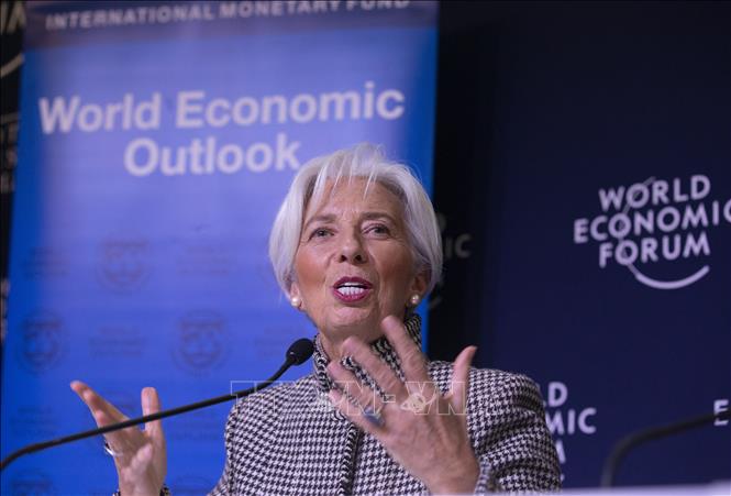Trong ảnh: Tổng Giám đốc IMF Christine Lagarde phát biểu trong cuộc họp báo tại Davos, Thụy Sĩ, ngày 21/1/2019. Ảnh: THX/ TTXVN 