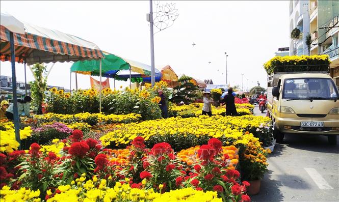 Trong ảnh: Các gian hàng tại chợ hoa Xuân 2019. Ảnh: Nam Thái - TTXVN