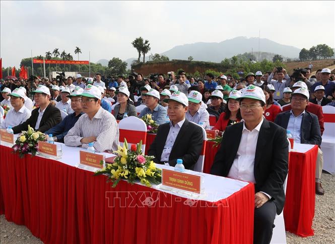  Trong ảnh : Phó Thủ tướng Trịnh Đình Dũng và các đại biểu dự Tết trồng cây. Ảnh : Trí Dũng – TTXVN