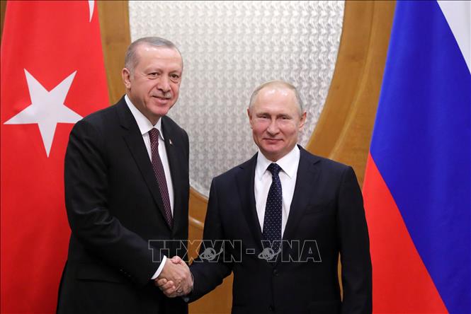 Trong ảnh: Tổng thống Thổ Nhĩ Kỳ Recep Tayyip Erdogan (trái) trong cuộc gặp Tổng thống Nga Vladimir Putin tại Sochi (Nga) ngày 14/2/2019. Ảnh: THX/TTXVN
