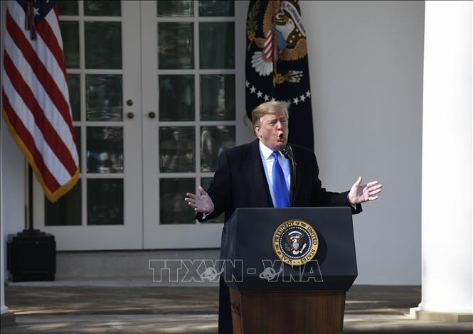 Trong ảnh: Tổng thống Mỹ Donald Trump phát biểu tại Nhà Trắng, Washington D.C., ngày 15/2/2019. Ảnh: THX/ TTXVN