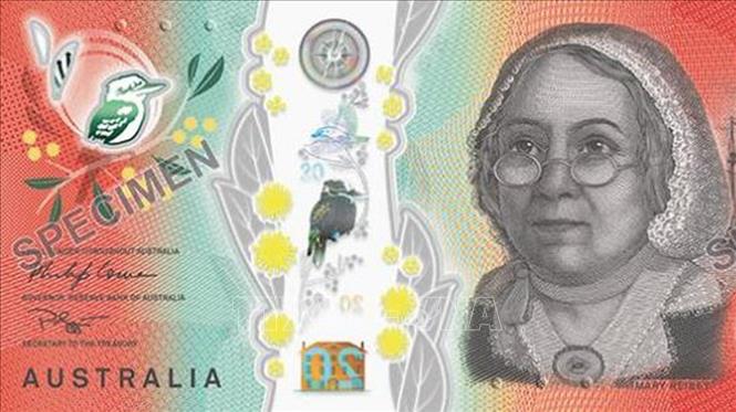 Trong ảnh: Mẫu tiền 20 AUD mới với một mặt in chân dung nhà từ thiện Mary Reibey. Ảnh: Perthnow/TTXVN