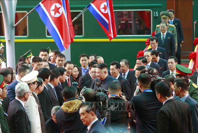 Photo: A view of the welcome ceremony at Dong Dang Railway Station for DPRK Chairman Kim Jong-un. VNA Photo: Doãn Tấn