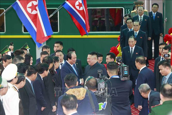 Photo: A view of the welcome ceremony for DPRK Chairman Kim Jong-un at Dong Dang Railway Station. VNA Photo: Doãn Tấn