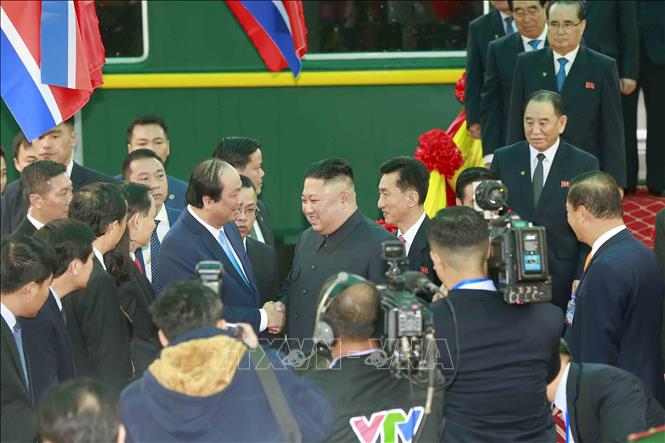 Photo: A view of the welcome ceremony for DPRK Chairman Kim Jong-un at Dong Dang Railway Station. VNA Photo: Doãn Tấn